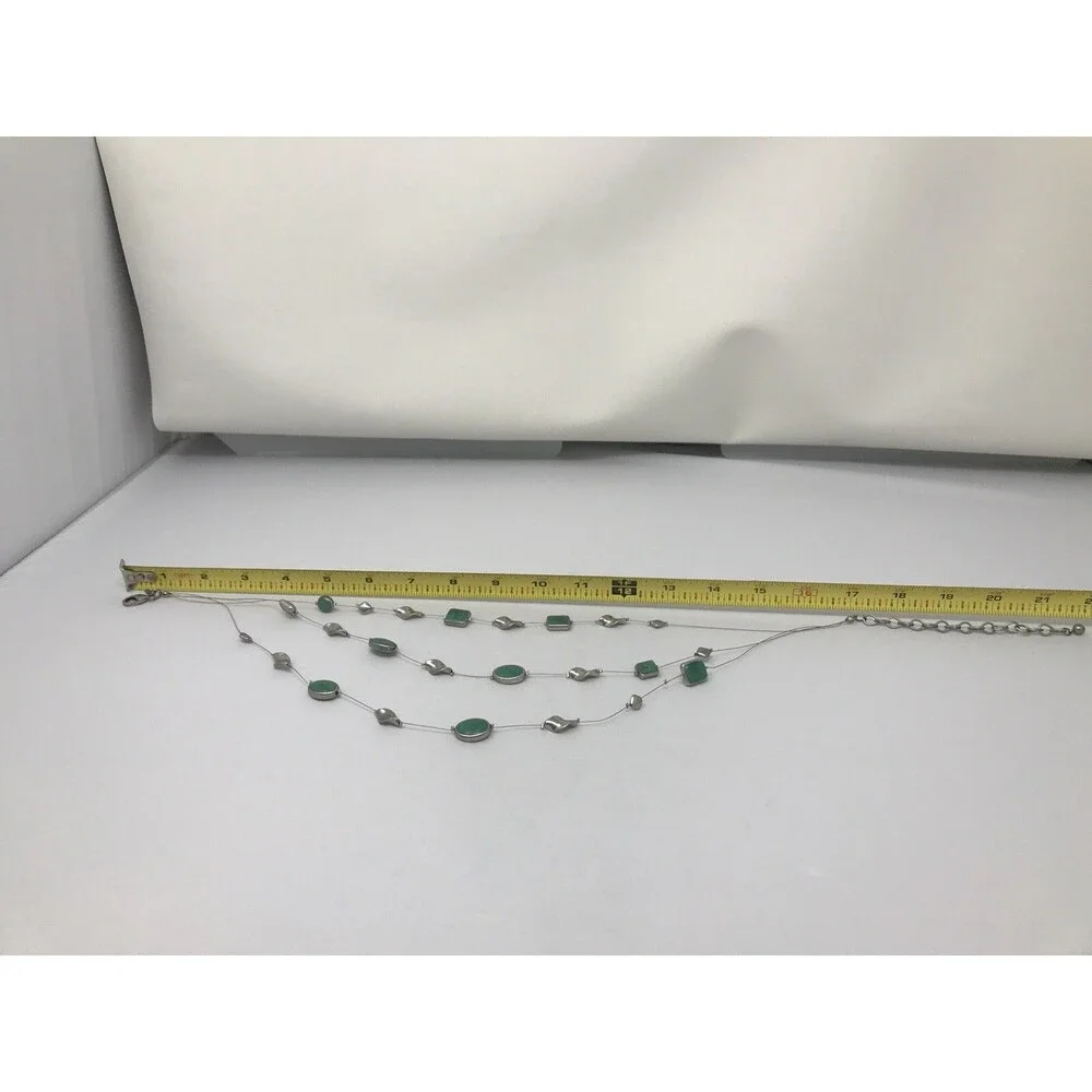 CHICO'S Necklace Greenish Blue Teal Multi Strand Floating Silver Tone